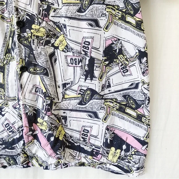 MAMBO Mens Size L Black White Cotton Button Down Short Sleeve Shirt Quirky Beach - Picture 7 of 10